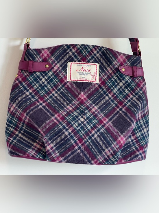 Ness Handbags - Ness Scotland Heritage Plaid Tweed Satchel Crossbody Bag - Purple/Burgundy